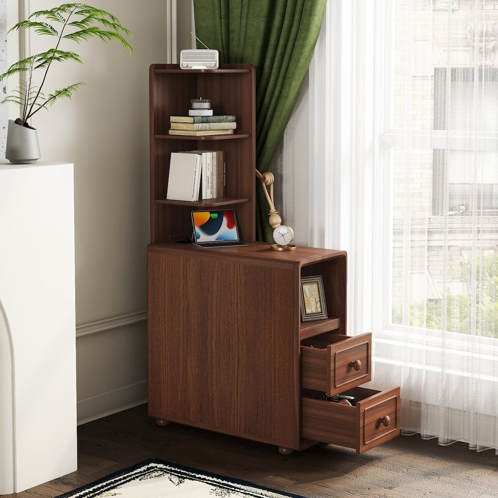 Side Table Storage Cabinet End Table with Drawers, File Cabinet Nightstand Corner Table with Open Shelf