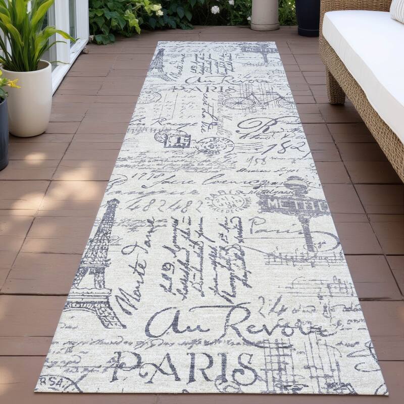 Machine Washable Indoor/Outdoor Modern Paris Chantille Rug - Ivory - 2'3" x 7'6"