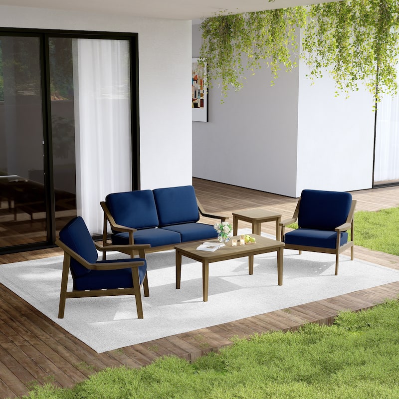 Outdoor Conversation Set Patio Cushioned Chair, Loveseat with Tables