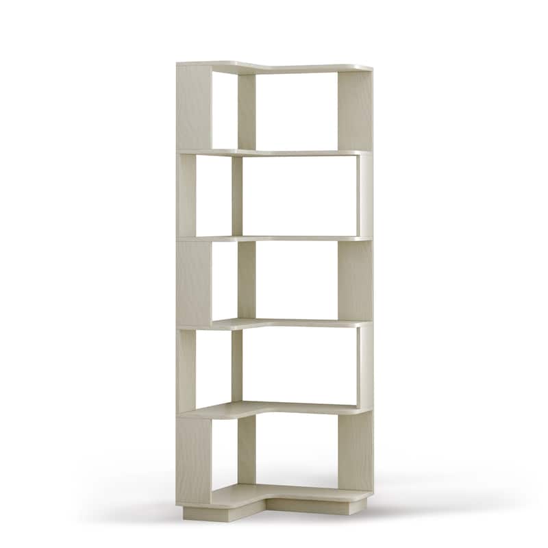 6 Tier Freestanding L-Shaped Corner Bookshelf For Living Room, Bedroom, Wooden Bookcase with anti tipping device
