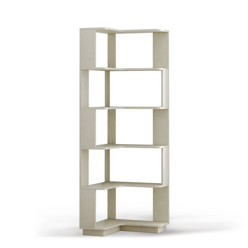 GDFStudio - Elysande Wood Corner Bookcase with 6-Tier Anti-Fall Design