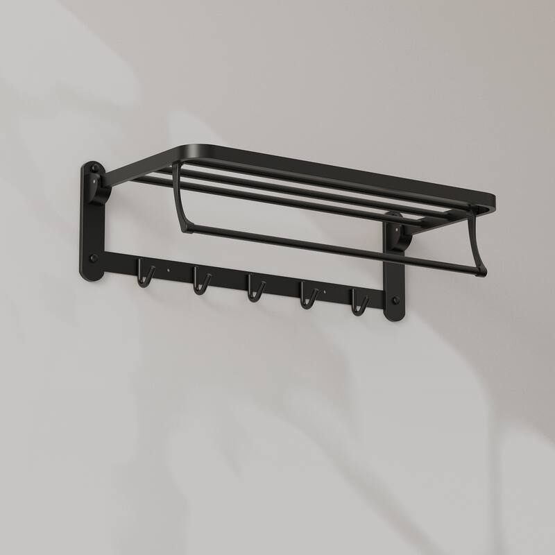 2-Tier Stainless Steel Bath Towel Rack with 5 Hooks