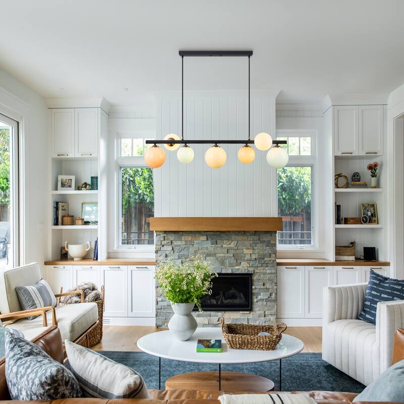 Modern 5-Light Linear Globe Chandelier Kitchen Island Pendant Light - Black