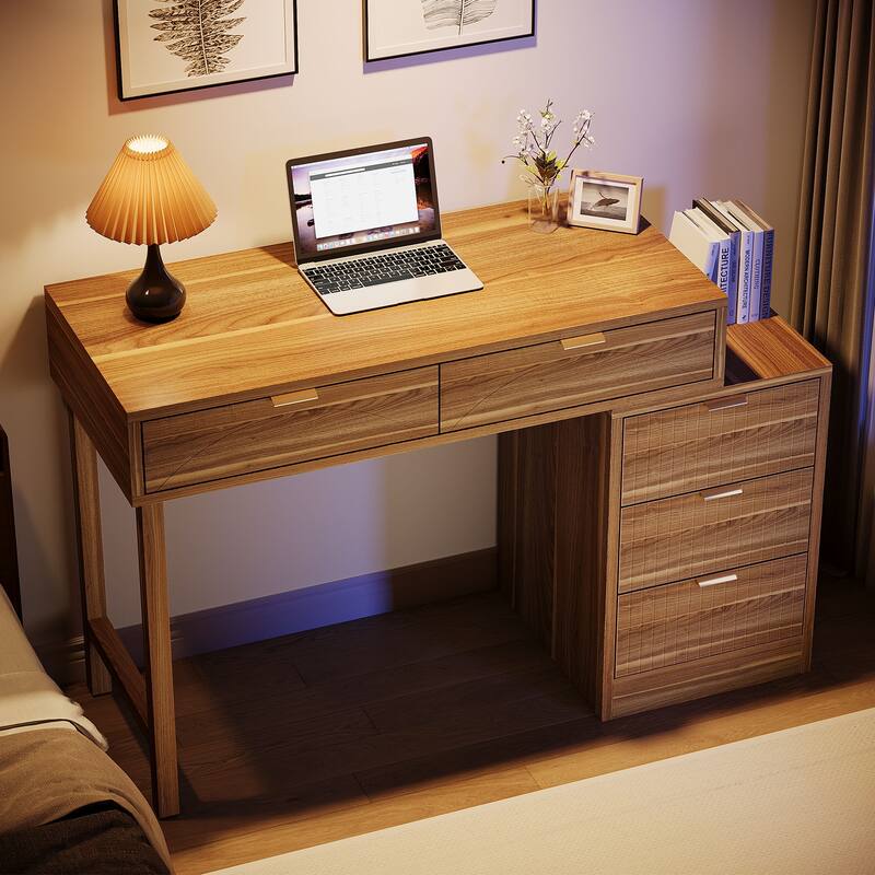 Modern Wood Computer Desk with 5-drawer for Home Office