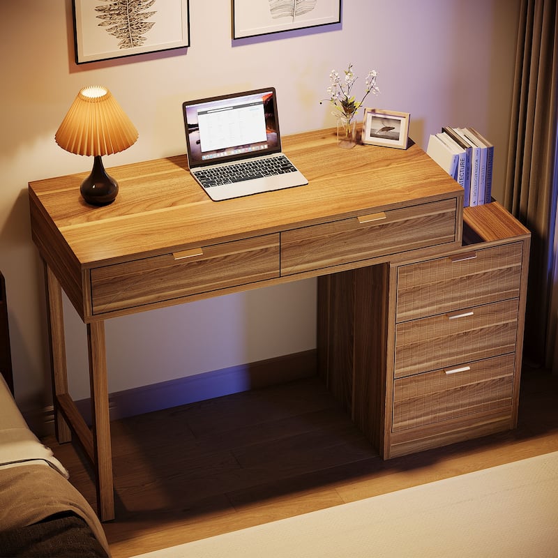 Reversible Computer Desk with 5 Drawers for Home Office