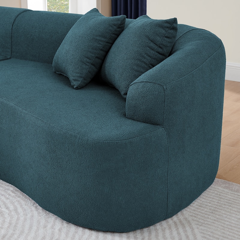 Lamb Wool Fabric Curved Sectional Sofa Modular Compressed Couch