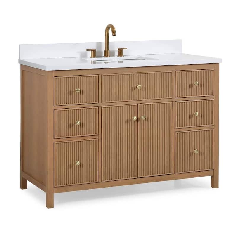 48 Inch Natural Oak Fluted Style Bathroom Vanity