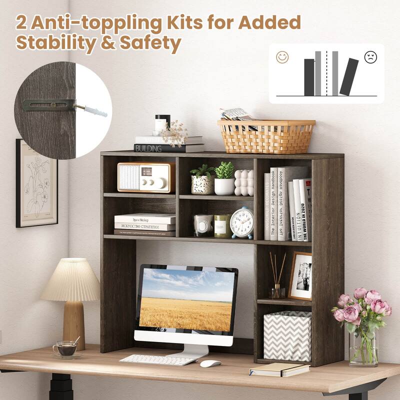 Costway Desktop Bookshelf Desk Storage Hutch with 7 Open Cubbies & 3 - See Details