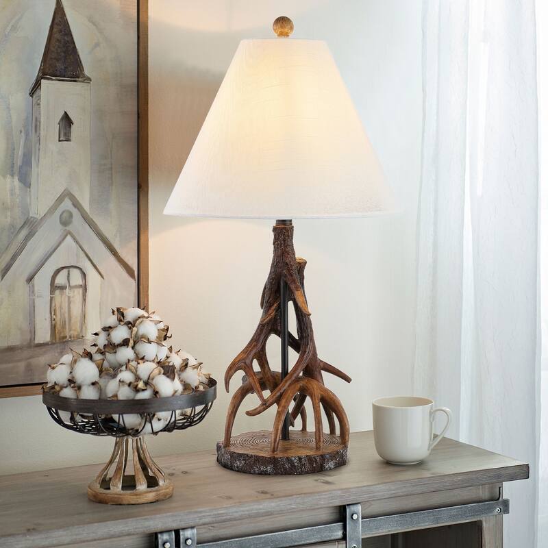 Elizabeth 26" Farmhouse Rustic Iron LED Table Lamp, Brown/White by JONATHAN Y