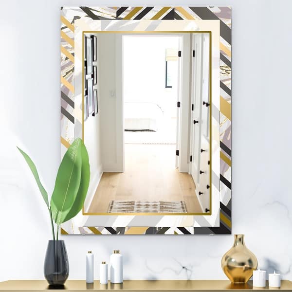slide 2 of 5, Designart 'Gold and Grey Marble' Printed Modern WallMirror - Contemporary Bathroom Mirror 23.7 in. wide x 31.5 in. high