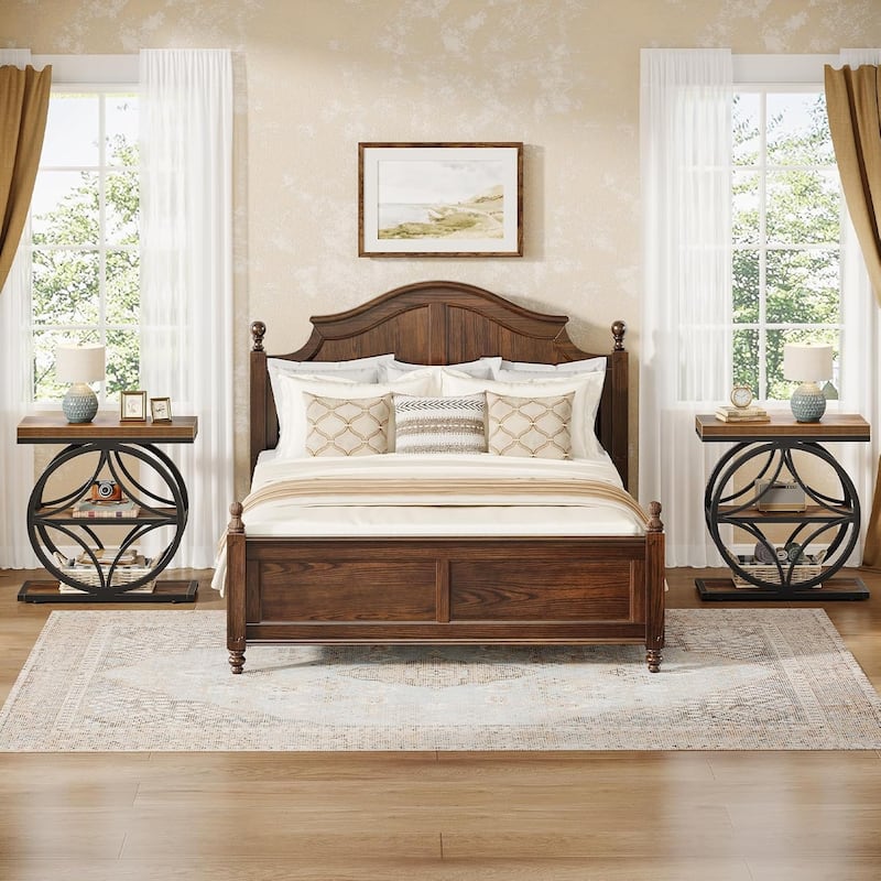 3-Tier Storage Side Table, Narrow Small End Table, Nightstand with Metal Frame