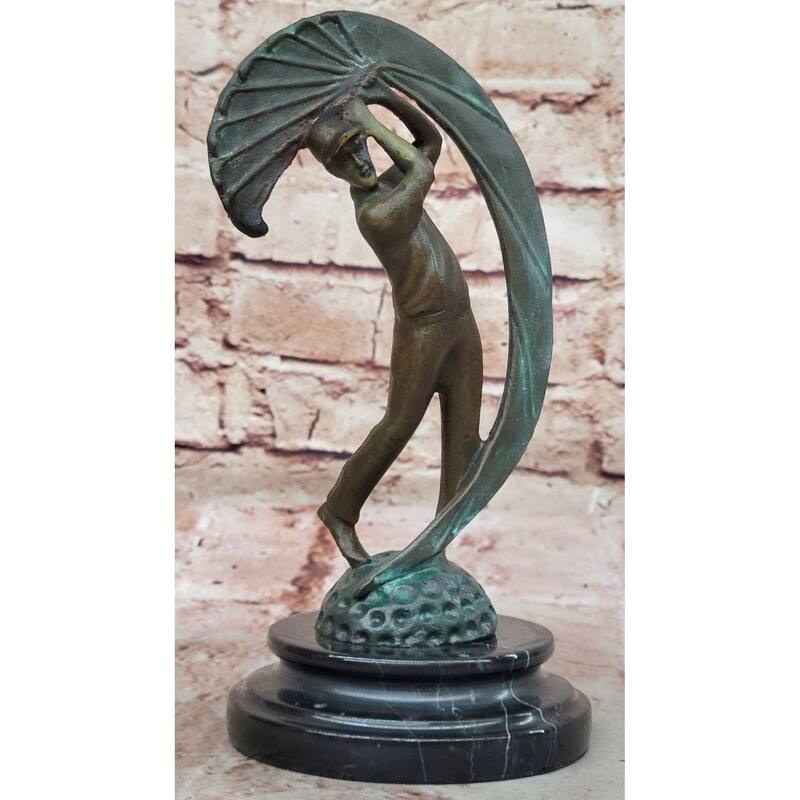 Bronze Golfer Swing Sculpture On Marble Base – Modern Golf Art