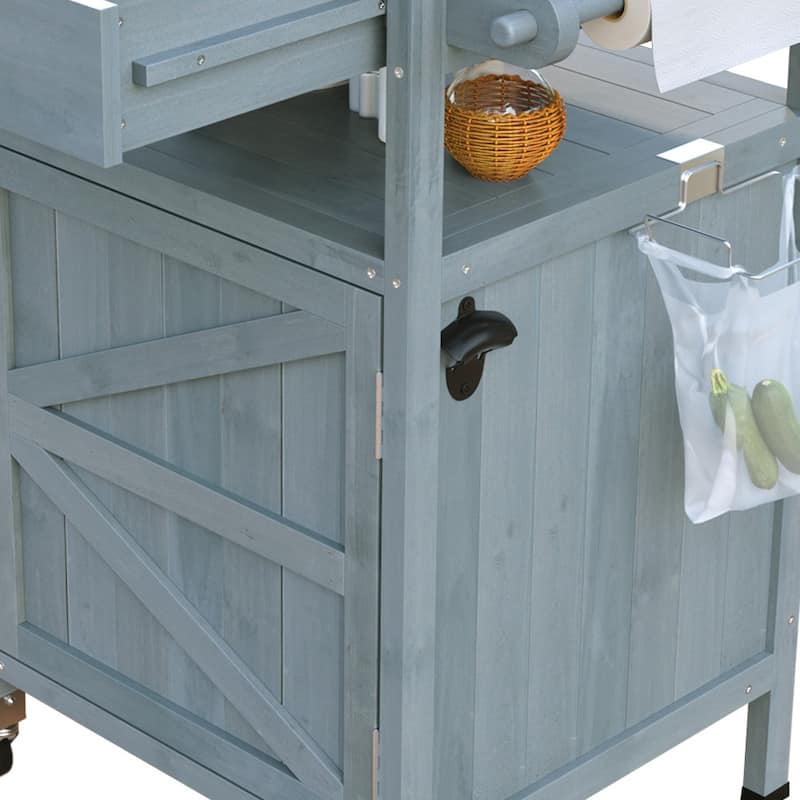 40.5" Outdoor Grill Cart with Stainless Steel Top,Solid Wood Outdoor Storage Cabinet with Drop Leaf - N/A