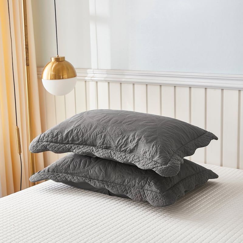 MarCielo 2-Piece 100% Cotton Embroidered Quilted Pillow Shams