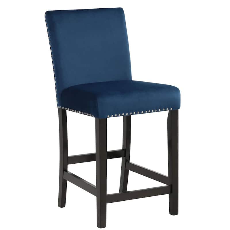 Jordan 5 Piece Counter Height Table Set, 4 Chairs, Wood, Royal Blue Velvet