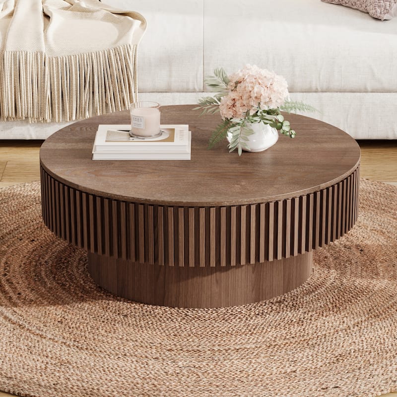 Modern 31.5" Round Coffee Table with Storage Solid Wood Veneer for Living Room and Bedroom Use