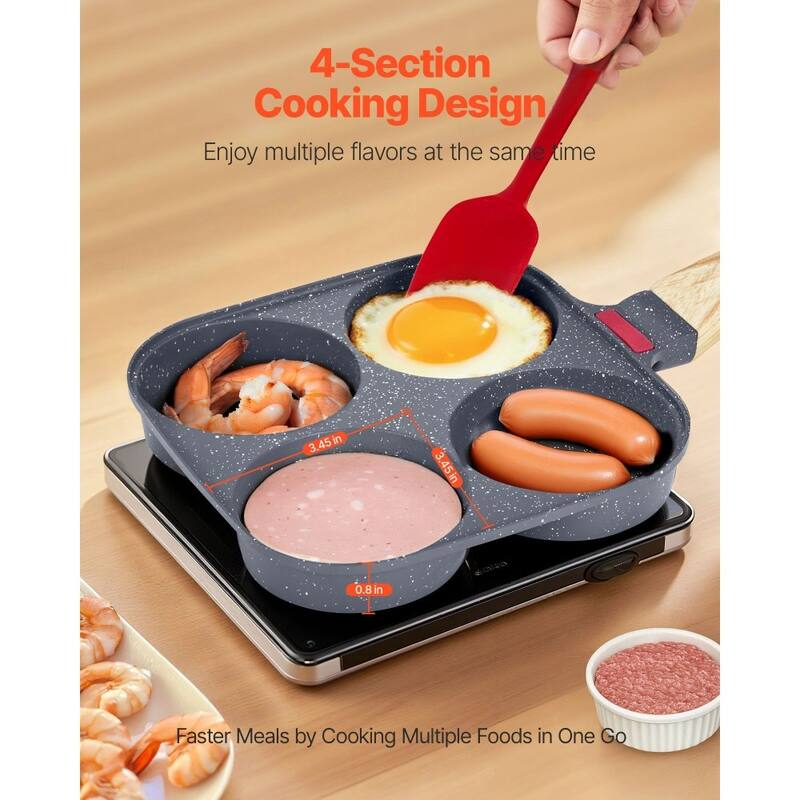 Black Aluminum Egg Pan 4-Hole with Maifan Stone Coating and Lid - 14.69 x 7.48 x 2.09 in