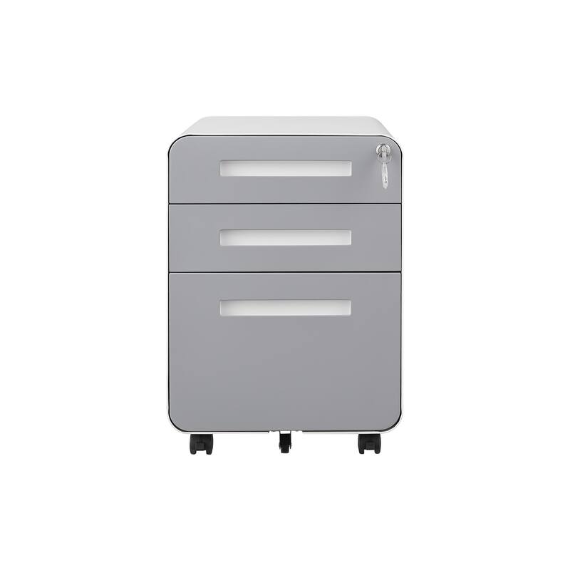 3-Drawer Locking Mobile File Cabinet with Wheels, Metal Home Office Storage Cabinet with Pencil Tray & Hanging Bars