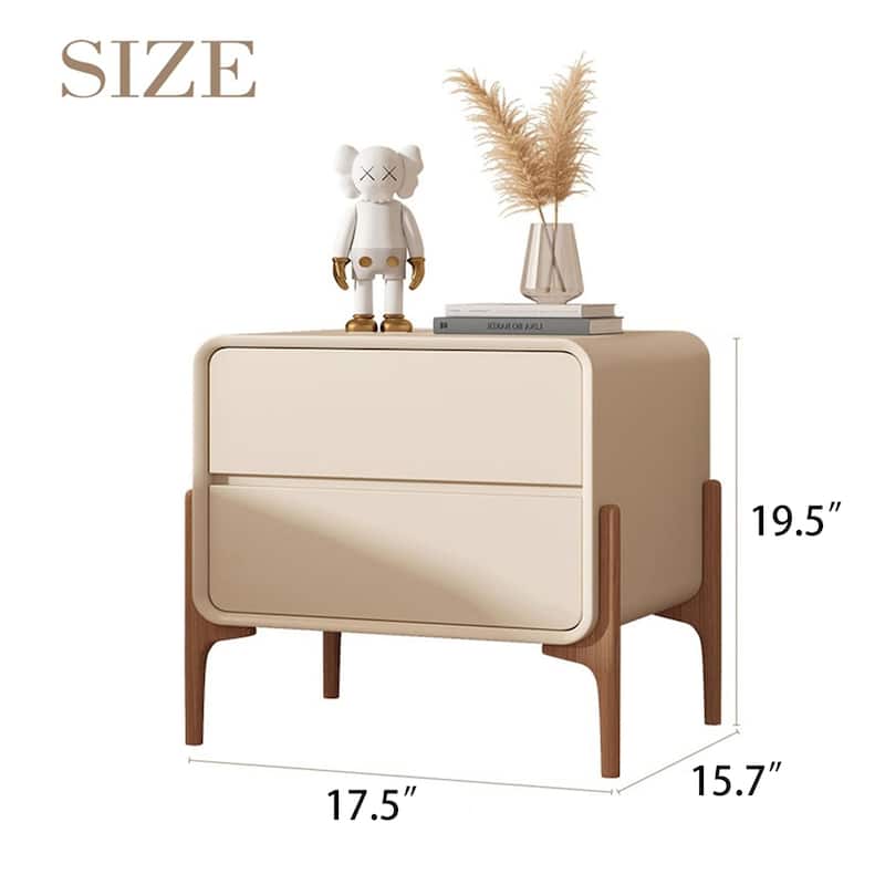 Modern Wooden Double Drawer Bedside Table Nightstand
