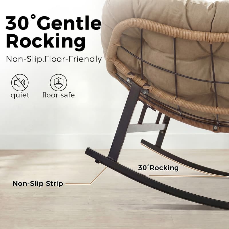 60" Double Papasan Rocking Chair for 2, 700-lb Capacity Wicker Egg Rocker with 5.1" Thick Cushion