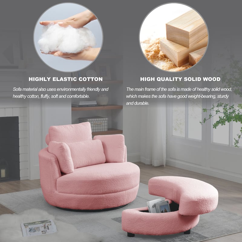 39"W Moon Upholstered Swivel Accent Barrel Chair with Storage Ottoman for Living Room - 51 x 39 x 30.5