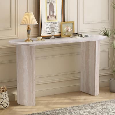 Modern MDF Faux Marble Pattern Console Table for Living Room Entryway Stylish and Functional Design