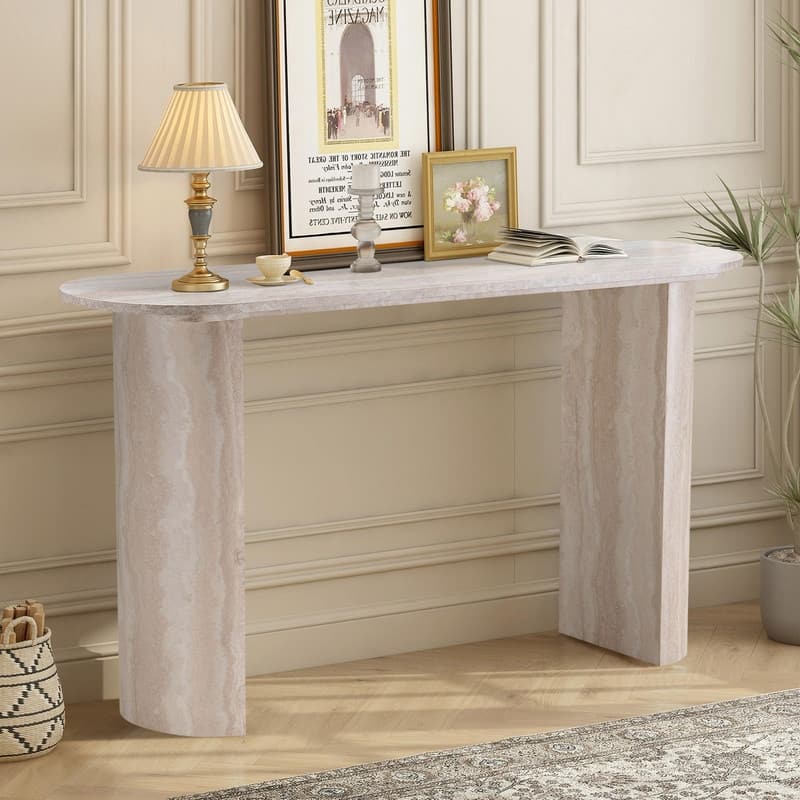 Modern MDF Faux Marble Pattern Console Table for Living Room Entryway Stylish and Functional Design