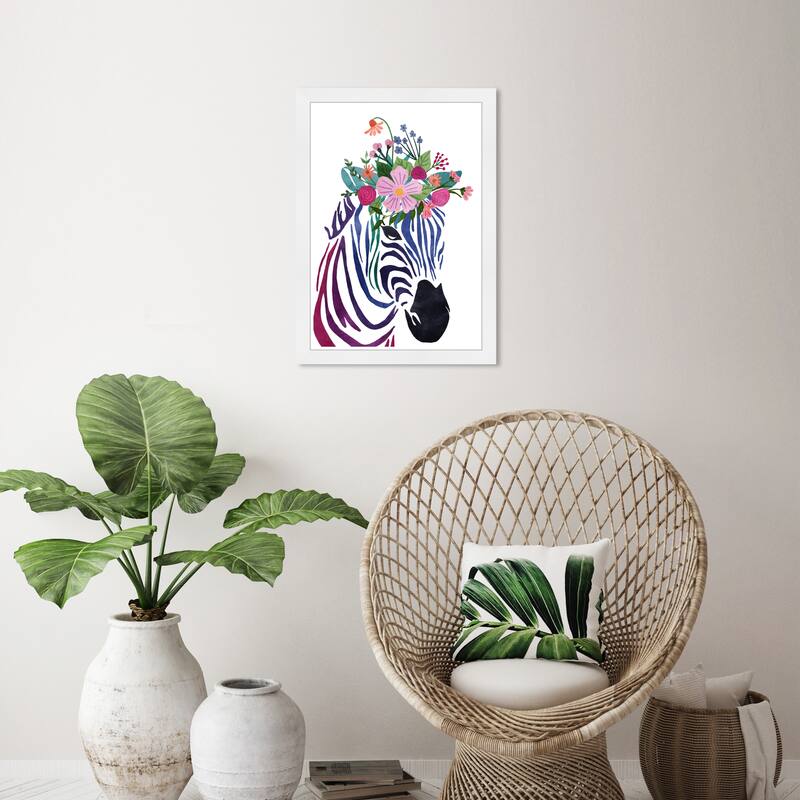 Wynwood Studio Prints Animals Floral Zebra Black and Tropical Wall Art Canvas Print - White