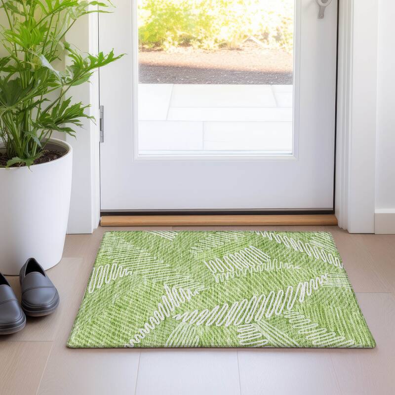 Premium Washable Super Soft Contemporary Leaf Mayfield Rug - Lime - 1'8" x 2'6"