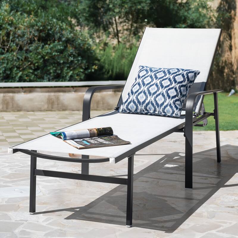 Outdoor Textilene Lounge Chair with Aluminum Frame, 6 Reclining Levels - Grey