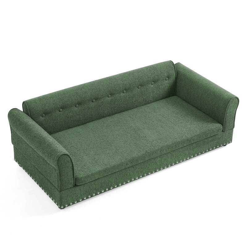 Oversized Pet Sofa, Elegant Modern Linen Fabric Elevated Dog Sofa Bed, Oversized Rectangular Pet Bed with Backrest & Armrest