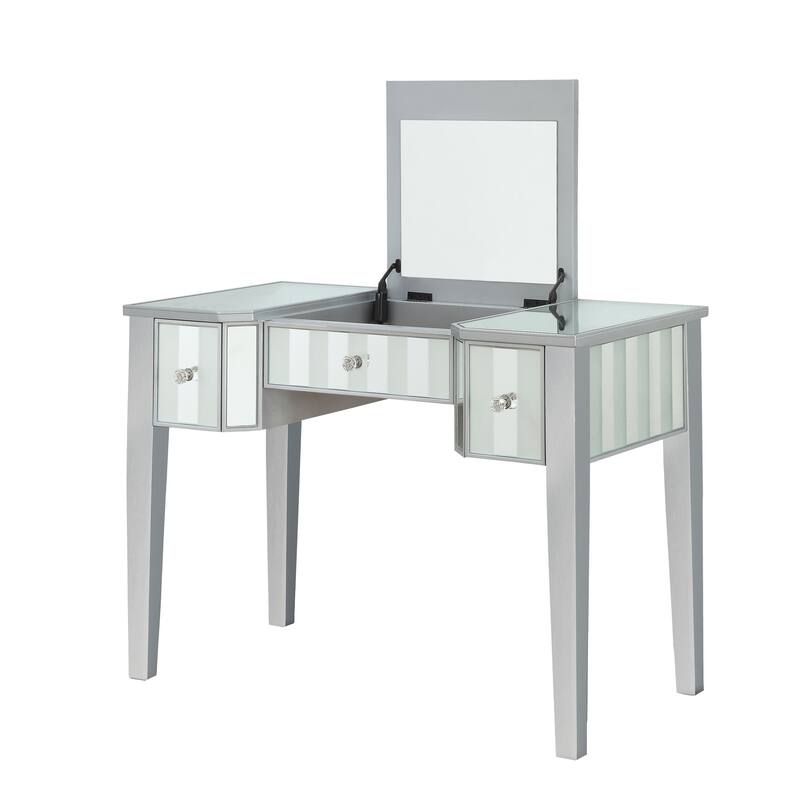 Furniture of America Gema Glam Linen Fabric 2-Piece Makeup Vanity Set with Mirror