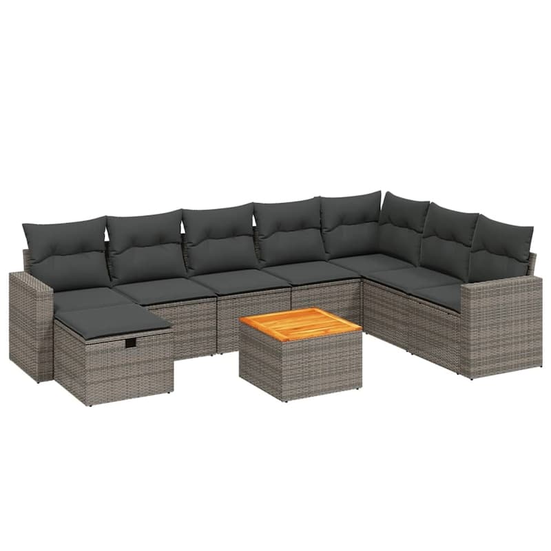 vidaXL Patio Sofa Set with Cushions Outdoor Furniture 9 Piece Poly Rattan