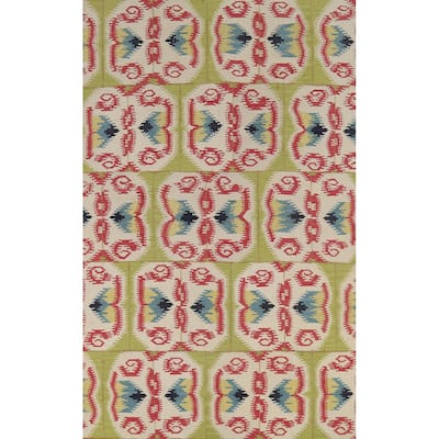 Green Kilim Oriental Area Rug Flatweave Wool Carpet - 5'8"x 8'11"