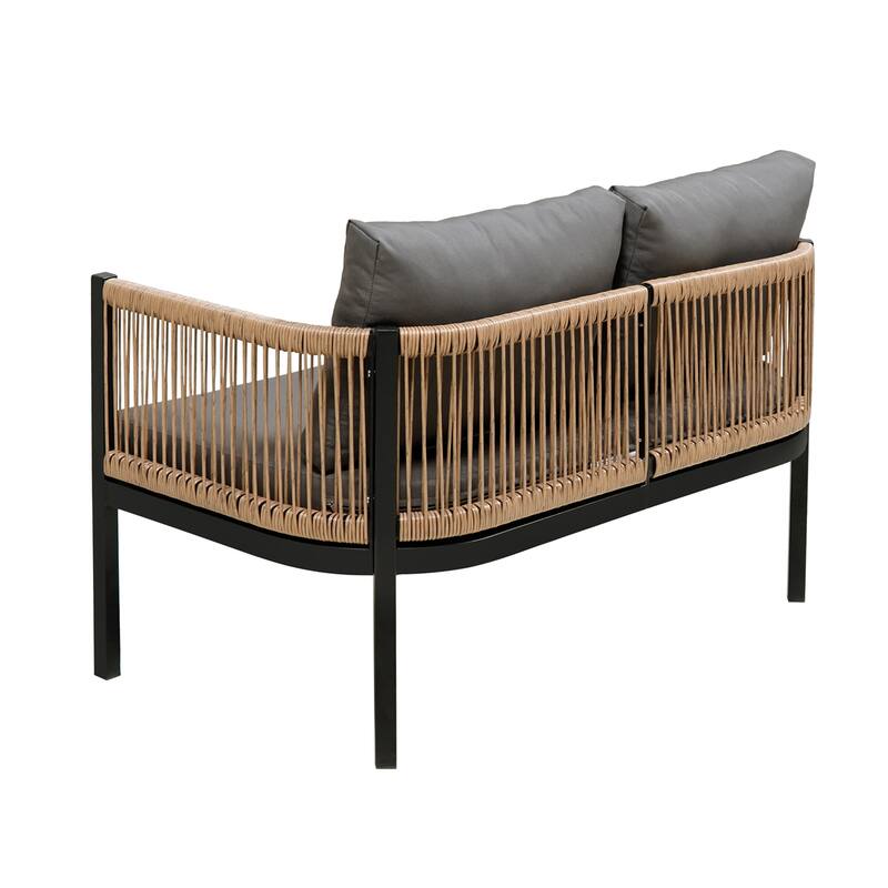 Multi-person Outdoor Sofa Set with Modular Design Iron Frame and Glass Table for Patios Backyards