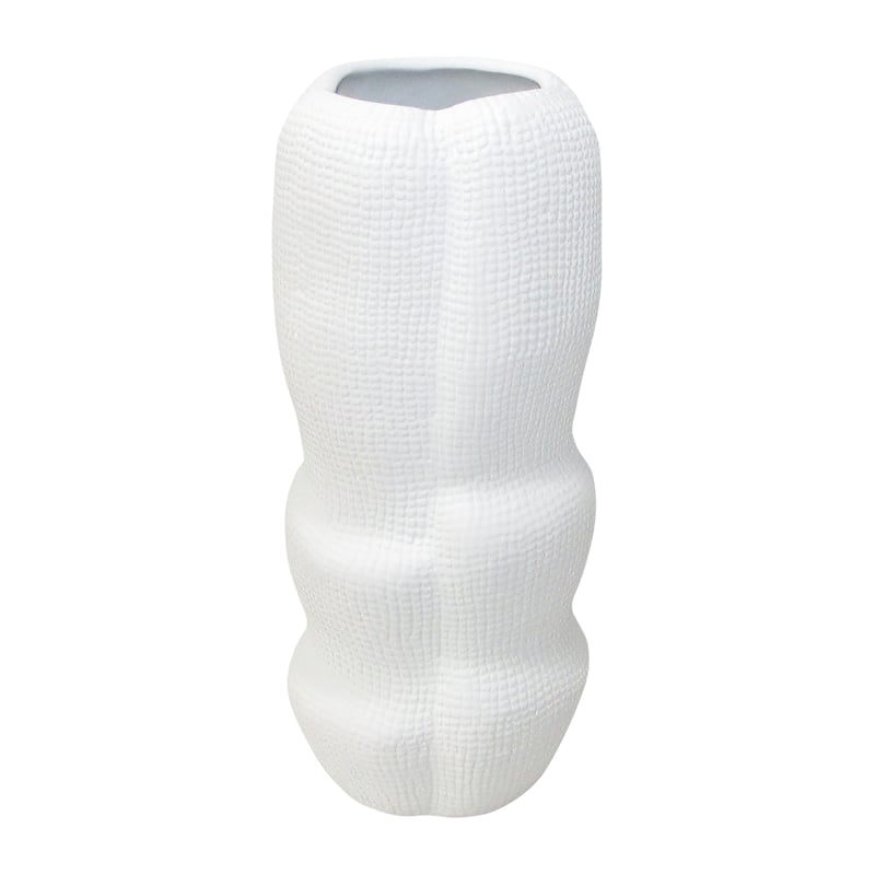 Sagebrook Home Ceramic White Textured Cylinder Waffle Texture Organic Vase - 5" W x 5" L x 12" H