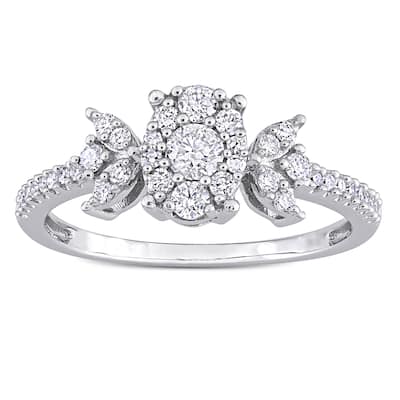 Miadora 10k White Gold 1/2ct TDW Diamond Floral Halo Engagement Ring