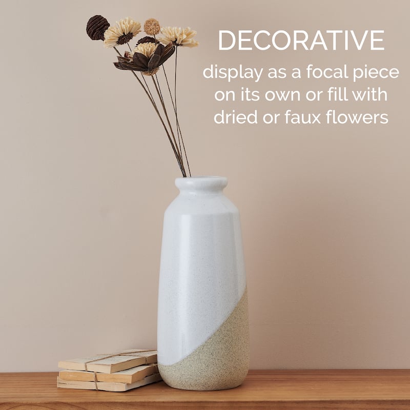 Elements Natural 2-Tone Stoneware Vase, 6X13 Inch