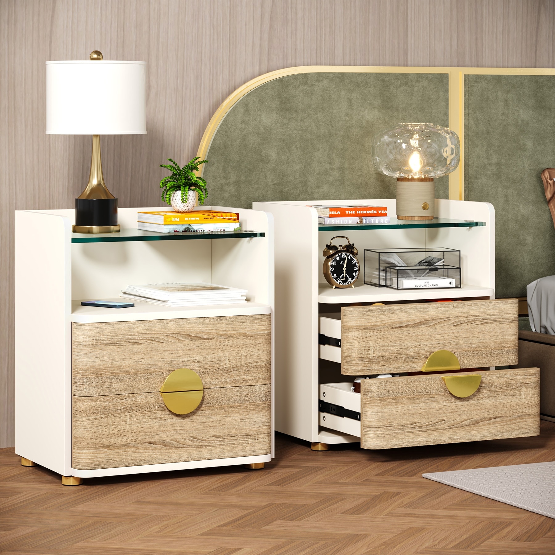 Glass nightstands for top bedroom