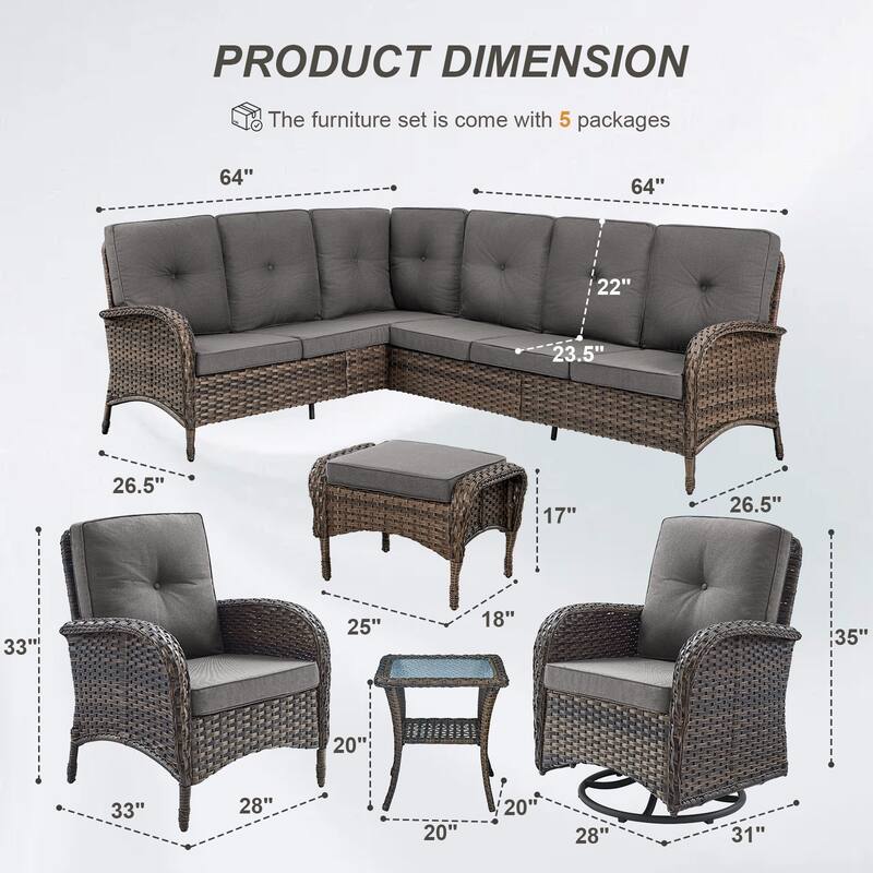 Gymojoy L-Shaped Outdoor Sectional Sofa Set with Swivel Chairs & Patio Chairs
