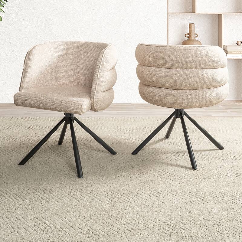 270°Swivel Modern Upholstered Dining Chairs with Metal Base (Set of 2) - Beige
