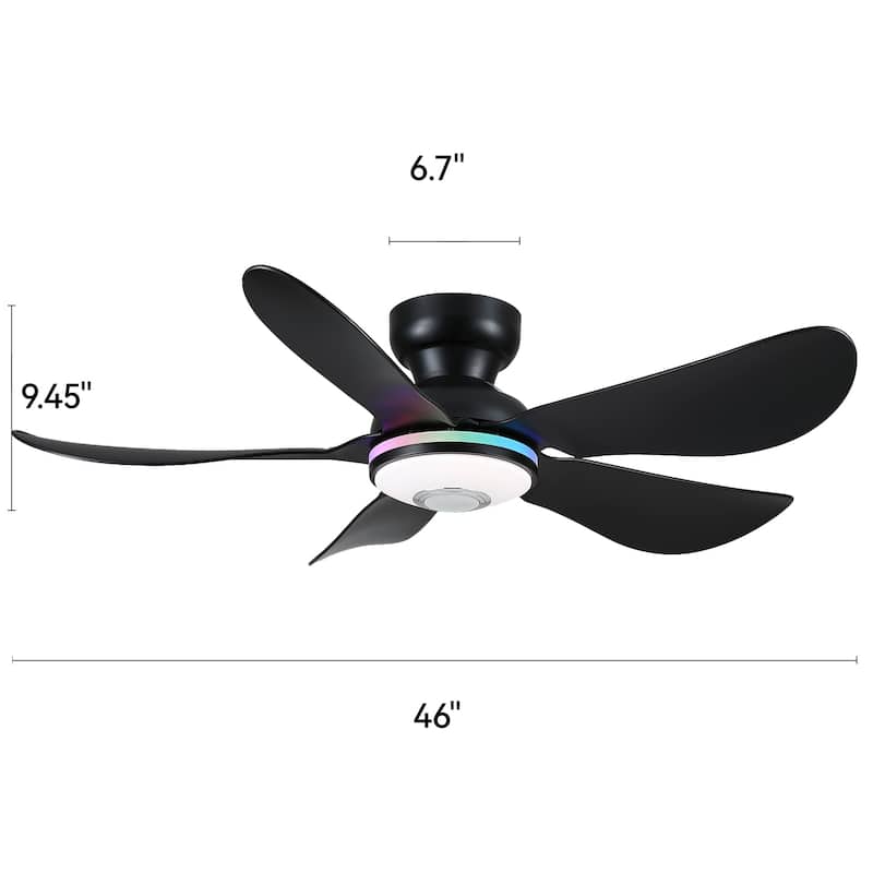 36/46 inches RGB Flush Mount Ceiling Fan with Light and Remote