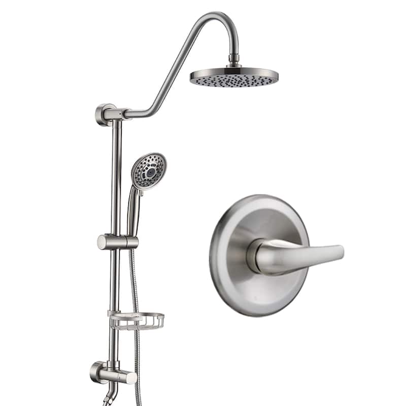 Wall Mounted Shower Faucet With Handheld Shower 8 Inch Shower Head Combo Set Rainfall Exposed Pipe Shower System With Soap Dish - Brushed Nickel
