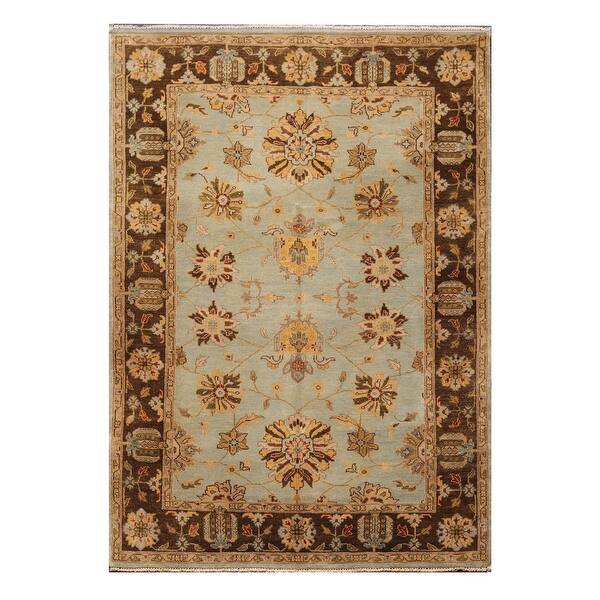 slide 2 of 10, Hand Knotted Agra Aqua New Zealand Wool Oriental Area Rug (6x9) - 6' 1'' x 8' 8''