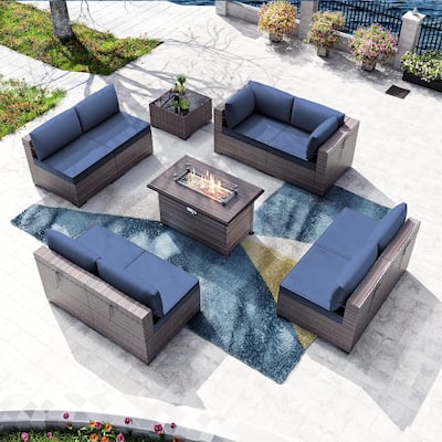 Kullavik 10 Pieces Outdoor Patio Furniture Set with Fire Pit Table
