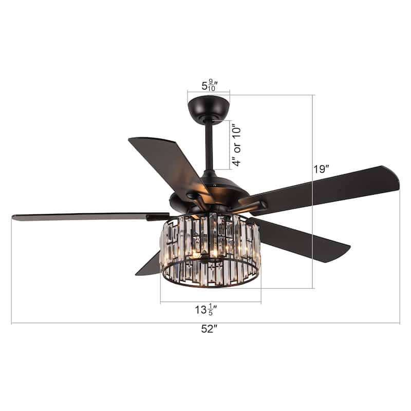 52" Matte Black Plywood 5-Blade Ceiling Fan with Remote