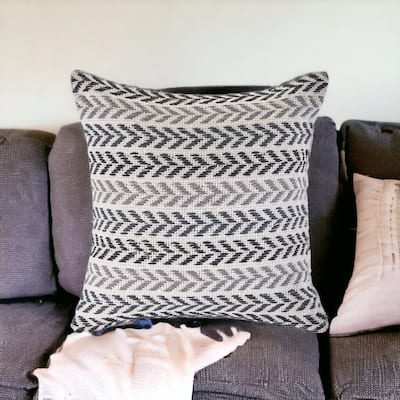 HomeRoots Set of Four 18" X 18" Black Beach Chevron Cotton Zippered Pillow
