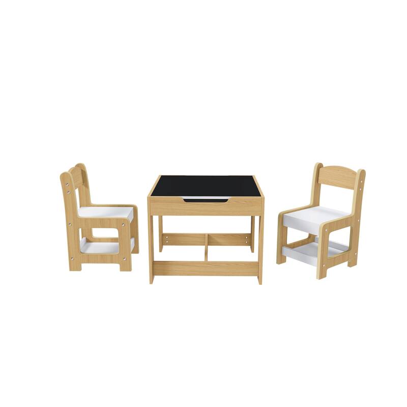 3-in-1 Kids Activity Table Set with Chairs Dual-Sided Whiteboard and Chalkboard for Play - Table-23.62”L x 23.62”W x 18.9”H