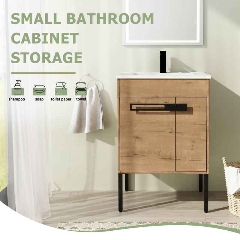 24" FreeStanding Bathroom Vanity with Sink, Floor Stand Bathroom Vanity with Soft Close Door and Adjustable shelf