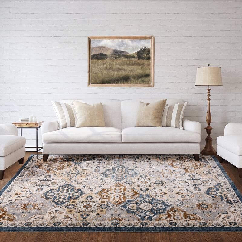 Gertmenian Herne Merrick Traditional Medallion Border Blue/Beige Area Rug